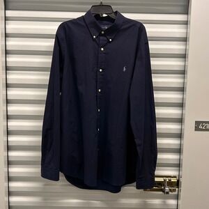 Ralph Lauren Classic Fit Navy Blue Button Down Shirt Long Sleeve Men XXL